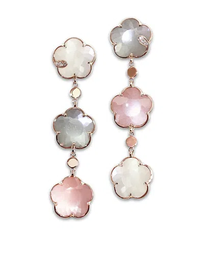 Pasquale Bruni 18k Rose Gold Bouquet Lunaire Multicolor Moonstone & Diamond Triple Flower Drop Earrings In Multi/rose Gold