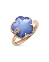 Pasquale Bruni 18k Rose Gold Lapis/white Agate Doublet Floral Ring With Diamonds In Blue