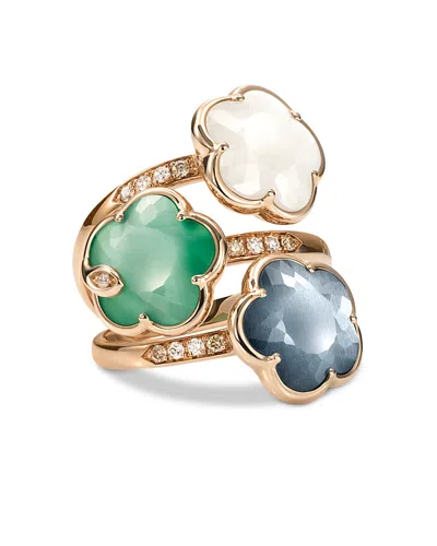 Pasquale Bruni 18k Rose Gold Petit Joli Multi Stone & Champagne & White Diamond Flower Coil Ring