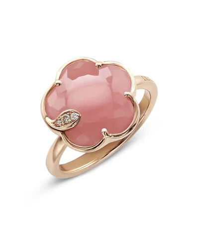 Pasquale Bruni 18k Rose Gold Petit Joli Pink Chalcedony & White And Champagne Diamond Flower Ring In Pink/rose Gold