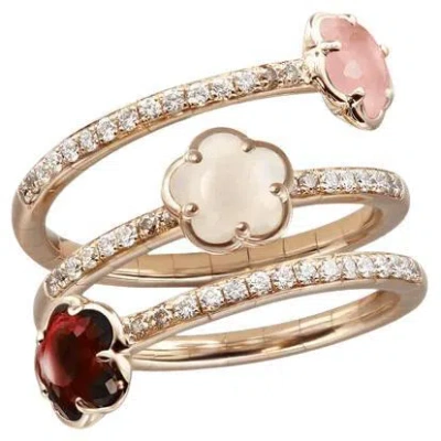 Pre-owned Pasquale Bruni 18k Rose Gold Three Flowers Twist Ring With Diamonds In Red