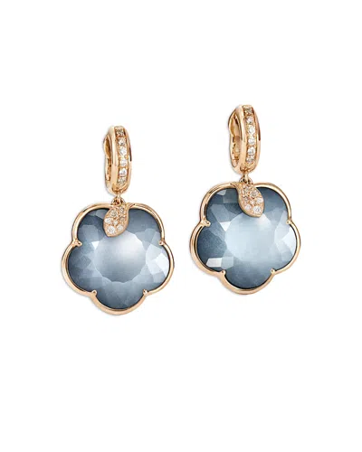 Pasquale Bruni 18k Rose Gold Ton Joli Lunar Night Blue Gem & Champagne & White Diamond Flower Drop Earrings