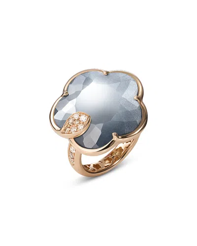 Pasquale Bruni 18k Rose Gold Toni Joli Lunar Night Moon Onyx And Moonstone Doublet & Diamond Flower Ring
