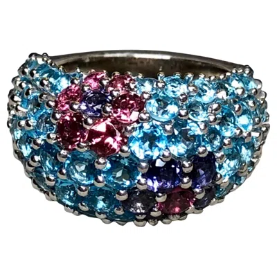 Pre-owned Pasquale Bruni 18k Topaz Iolite Tourmaline Pave Bombe Cocktail Dome Ring Sz 7.5 In Multi