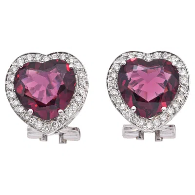 Pre-owned Pasquale Bruni 18k White Gold Rubellite Diamond Heart Stud Earrings