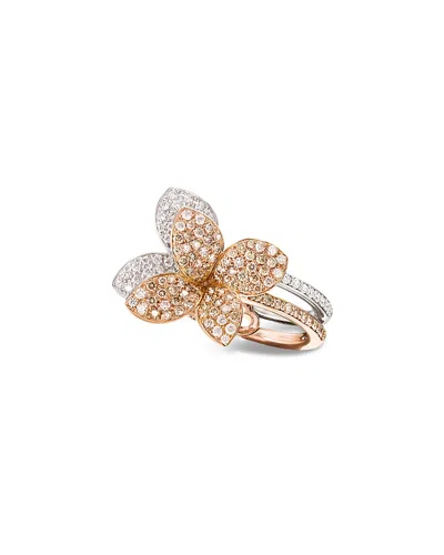 Pasquale Bruni 18k White Rose Gold Petit Garden White & Champagne Diamond Double Flower Ring