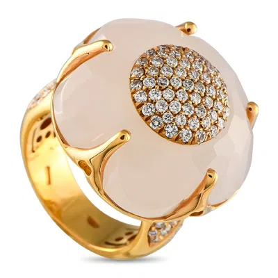 Pasquale Bruni Bon Ton Classique 18k Yellow Gold 1.14ct Diamond And Rose Quartz Flower Ring Pb05-050225