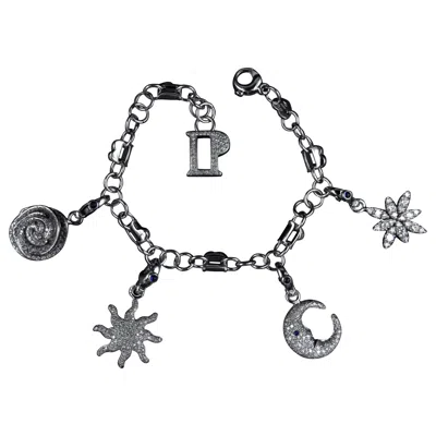Pre-owned Pasquale Bruni Diamond Flower Sun Crescent Moon Star Charm Bracelet White Gold