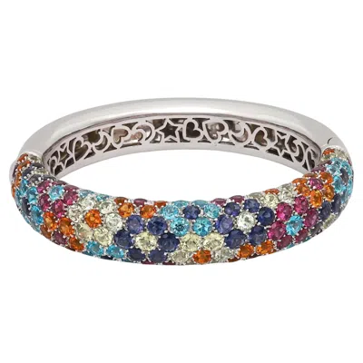 Pre-owned Pasquale Bruni Multicolor Floral Pattern Gemstone Bracelet 18k White Gold