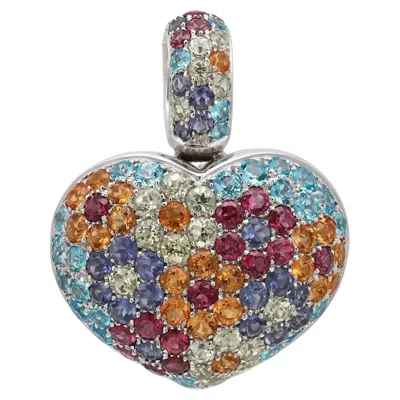 Pre-owned Pasquale Bruni Multicolor Gemstones Floral Heart Pendant 18k White Gold
