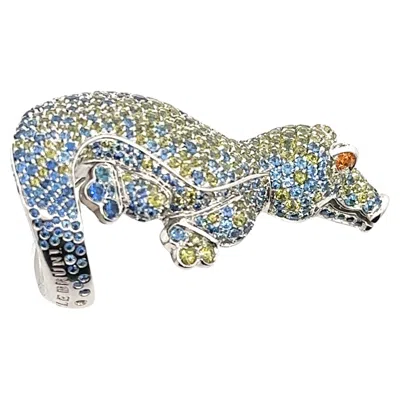 Pre-owned Pasquale Bruni 'pensiero D'africa' Sapphire Garnet And Topaz Crocodile Ring In Blue