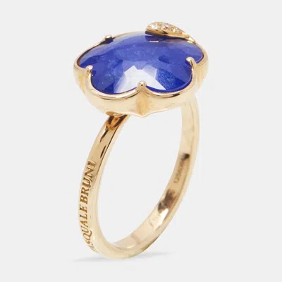 Pre-owned Pasquale Bruni Petit Joli Rock Crystal Lapis Lazuli Double 18k Rose Gold Ring Size 53