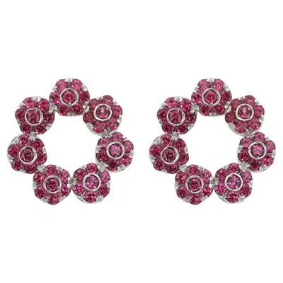 Pre-owned Pasquale Bruni Round Pink Sapphire Hoop Earrings 18k White Gold 6.00ctw