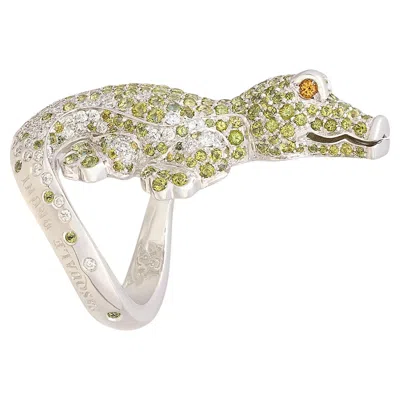 Pre-owned Pasquale Bruni Sculptural  Gem-set & 18k White Gold Crocodile Ring