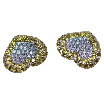 Pre-owned Pasquale Bruni White Gold, Heart Stud Earrings, Set With Diamonds And Sapphires,