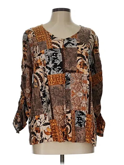 Pre-owned Passport 3/4 Sleeve Blouse In Brown