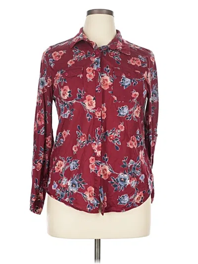 Pre-owned Passport Long Sleeve Blouse In Burgundy