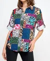 Pastel Design Norma Animal Print Block Embellished Shirt In Black Multi In Multi