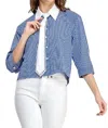 Pastel Design Roberta Embellished Striped Cropped Shirt With Tie In Blue In Blue