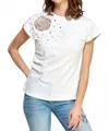 Pastel Design Rose & Pearls Embellished Tee In White In White