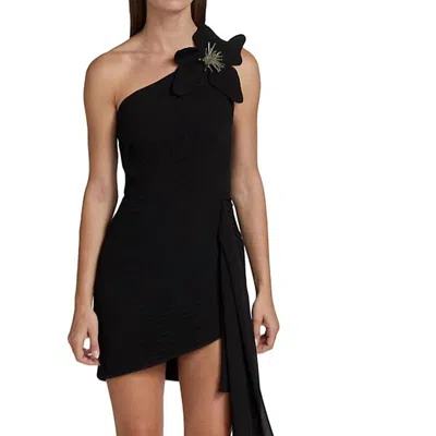 Pat Bo Flower Applique Mini Dress In Black