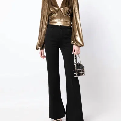 Pat Bo Metallic Velvet Plunge Bodysuit In Gold