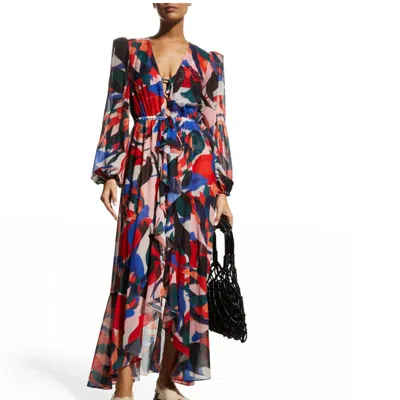 Pat Bo Protea Beaded Tie-front Waist Long Sleeve Robe Maxi Dress In Multi