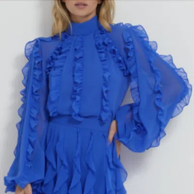 Pat Bo Women's Ruffle High-neck Blouse In Blue