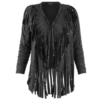 Pat Dahnke Women's Short V Back Fringed And Feathered Jacket In Black