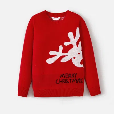 Pat Pat Men's Christmas Family Matching Reindeer & Letter Sweater In Red