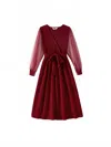 Pat Pat Women's Brinley Long Sleeve V-neck Midi Dress In Burgundy In Brown