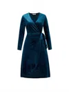 Pat Pat Women's Vonda Surplice Long Sleeve Wrap Velvet Dress In Deep Blue In Blue