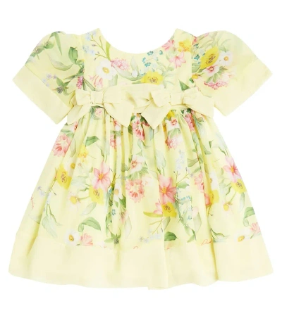 Patachou Baby Bow-detail Floral Dress In Yellow Floral