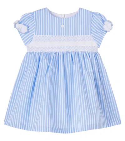 Patachou Baby Bow-detail Striped Cotton Poplin Dress In Blue