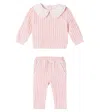 Patachou Baby Cable-knit Sweater And Pants Set In Pink