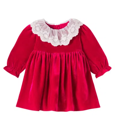 Patachou Kids' Baby Cotton-blend Velvet Dress In Red