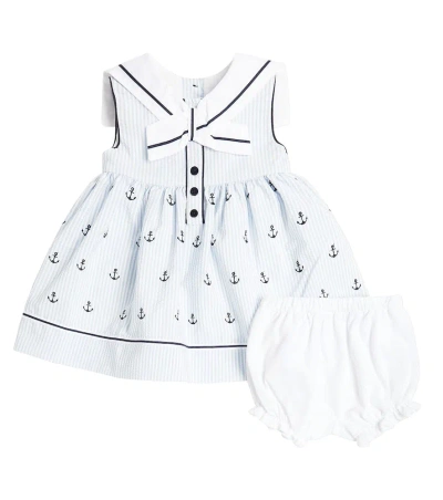 Patachou Baby Embroidered Cotton Dress And Bloomers Set In Embroidered Stripes