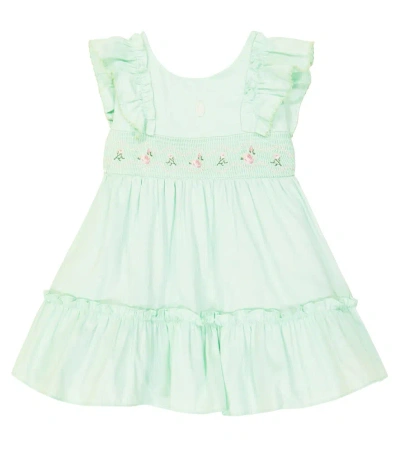 Patachou Baby Embroidered Cotton Dress In Water Green
