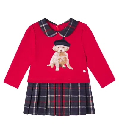 Patachou Kids' Baby Embroidered Pleated Cotton Dress In Red