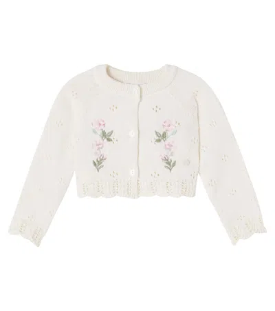 Patachou Kids' Baby Floral Embroidered Cotton Cardigan In Neutral