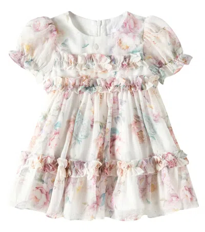 Patachou Baby Ruffled Balloon-sleeve Tulle Dress In Multicoloured