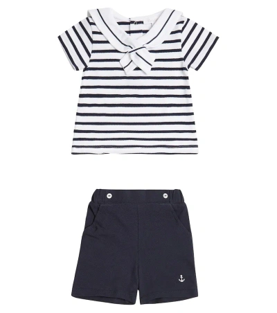 Patachou Baby Striped Cotton Top And Shorts Set In Navy Stripes