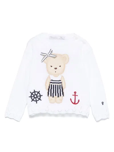 Patachou Babies' Bear-motif Sweater In 白色