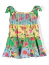 Patachou Botanical-print Tiered Dress In Yellow