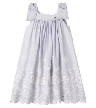 Patachou Kids' Bow-detail Broderie Anglaise Cotton Dress In Grey