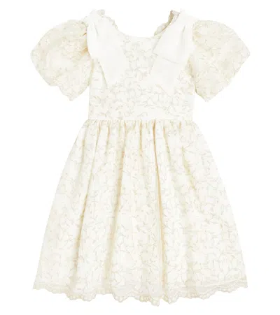 Patachou Kids' Bow-detail Embroidered Tulle Dress In Gold