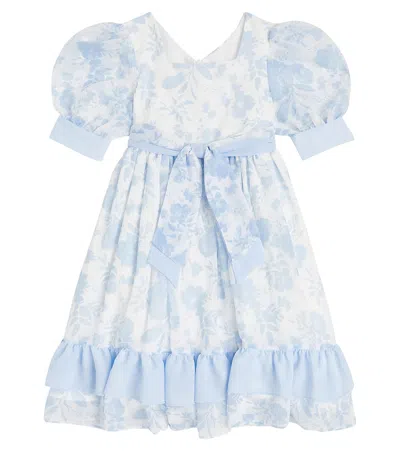 Patachou Kids' Bow-detail Floral Chiffon Dress In Blue