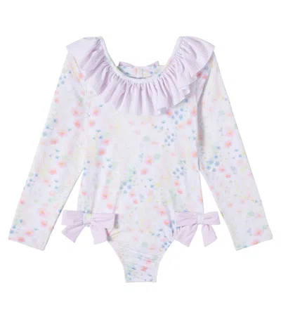 Patachou Kids' Bow-detail Floral Ruffled Swimsuit In Multi