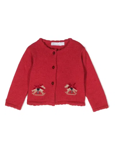 Patachou Babies' Cardigan Mit Intarsienmuster In Red