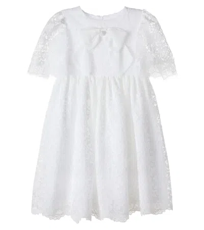Patachou Kids' Bow-detail Lace Dress In White